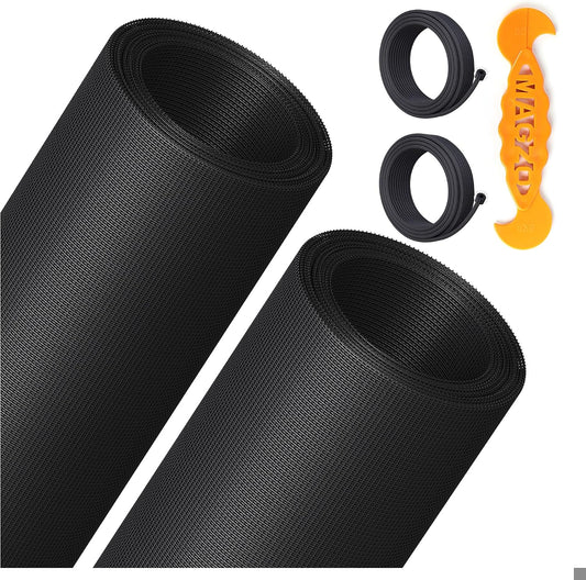 2PACK MAGZO Window&Door Screen Replacement Kit, 48''W x 99''L, with Retainer Spline (Total 65.6 FT) and Press-Fit Roller Tool, Scratch-Proof Polyester, Mesh Roll Repair for Patio, Pet Friendly, Grey
