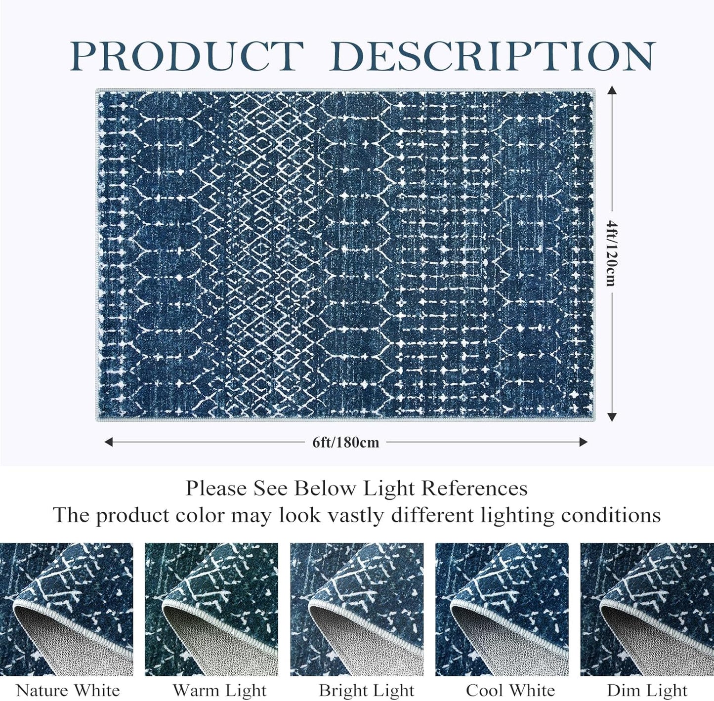 Lahome Moroccan Entry Rug 2x3, Non-Slip Washable Front Indoor Door Mat Rubber Backing Low-Profile Door Rugs, Small Geometric Print Distressed for Entryway Bathroom Kitchen, Black Hana