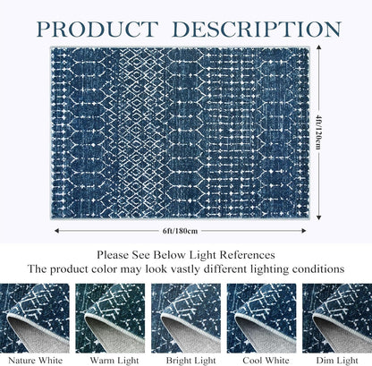 Lahome Moroccan Entry Rug 2x3, Non-Slip Washable Front Indoor Door Mat Rubber Backing Low-Profile Door Rugs, Small Geometric Print Distressed for Entryway Bathroom Kitchen, Black Hana