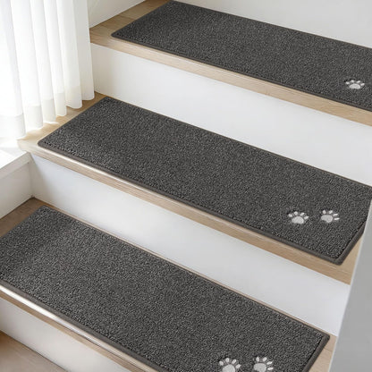 BEQHAUSE Stair Treads for Wooden Steps 28inX9in, Non Slip Carpet Stair Treads Indoor Stair Runners Machine Washable, Soft Stair Rugs Mat Surface Polyester TPE Backing, 4pcs, Charcoal