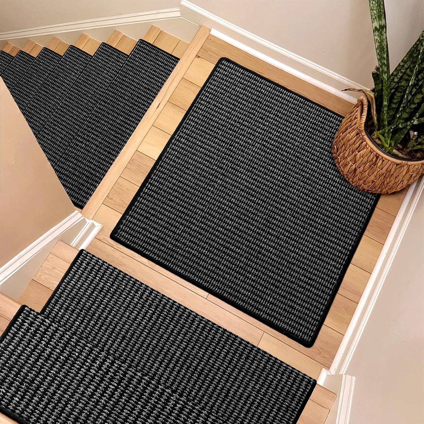 Brakki Bullnose Carpet Stair Treads, Non Slip Stair Treads for Wooden Steps Indoor, Stair Runner, Soft Stair Rugs, Edging Stair Protectors, Washable, 29.5"x9.5"x1.5" 14pcs, Beige