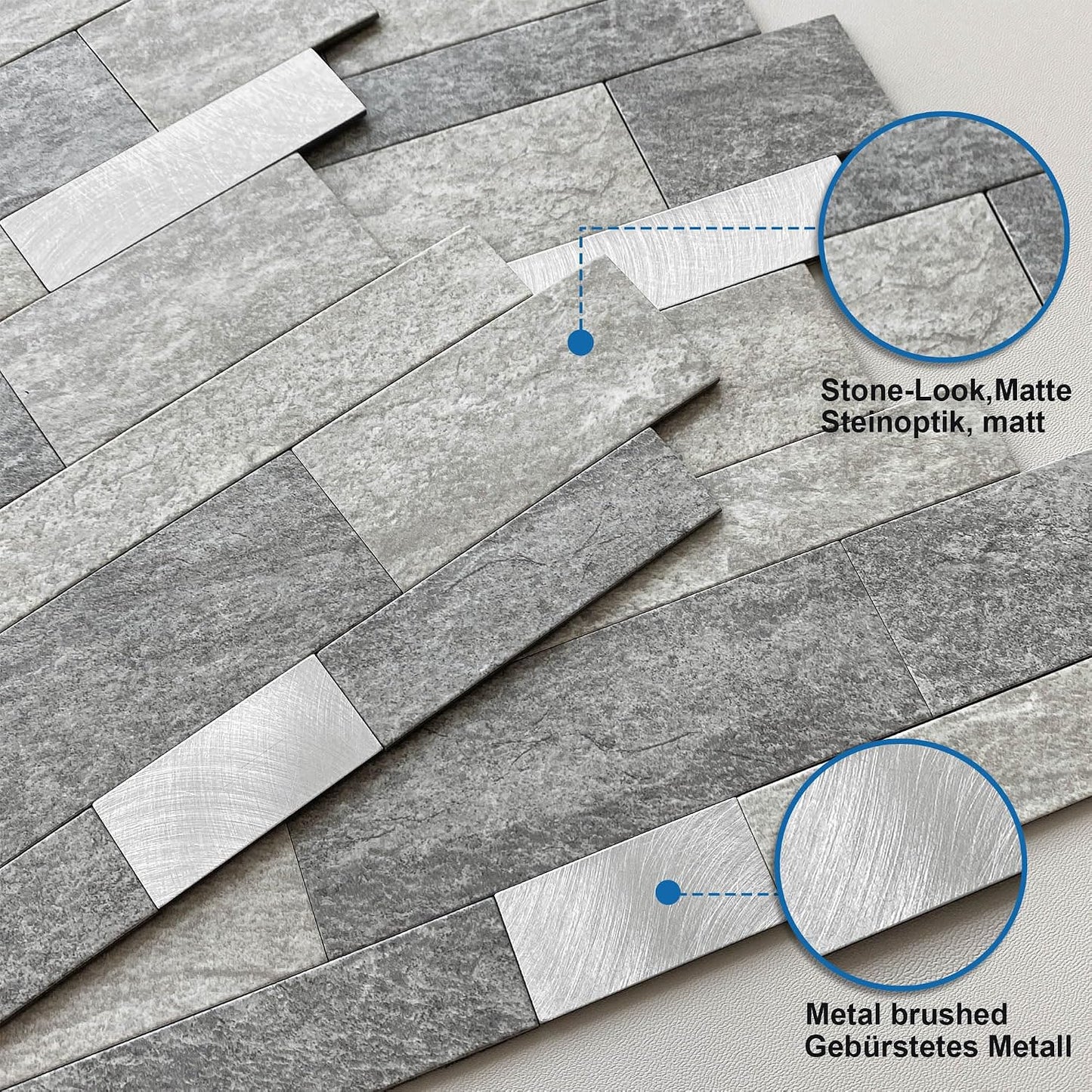MOFIT Backsplash Tile for Kitchen Peel and Stick Stone Matte Finish,Bathroom Tiles Stickers 3D Wall Panel Linear Mosaic Marble Backsplash Waterproof(10sheets,Blue Green Gray)