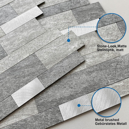 MOFIT Backsplash Tile for Kitchen Peel and Stick Stone Matte Finish,Bathroom Tiles Stickers 3D Wall Panel Linear Mosaic Marble Backsplash Waterproof(10sheets,Blue Green Gray)