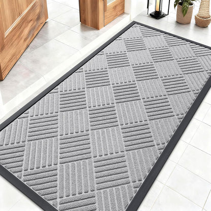 OLANLY Front Door Mat Outside Entrance 29.5x17, Absorbent, Heavy Duty Sturdy Natural Rubber Doormat Indoor Outdoor, Stain and Fade Resistant, Non-Slip Low Profile Floor Mat for Entryway, Grey Diamond