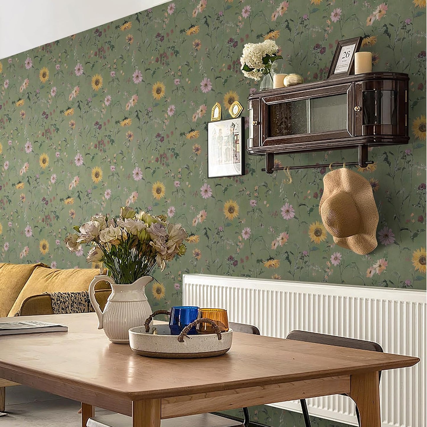 Dimoon 17.3" X 78.7" Peel and Stick Wallpaper Floral Contact Paper Boho Beige White Renter Friendly Natural Wall Paper Waterproof Removable Self Adhesive Wallpaper for Bedroom Livingroom Vinyl Roll