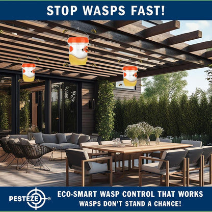 PESTEZE USA 2 Pack Reusable Solar Hanging Wasp Trap with LED Light [Orange, 3.5×4.4 in]–Attracts & Stop Wasps, Hornets, Yellow Jackets & Flying Insects Safely, Waterproof Outdoor Trap