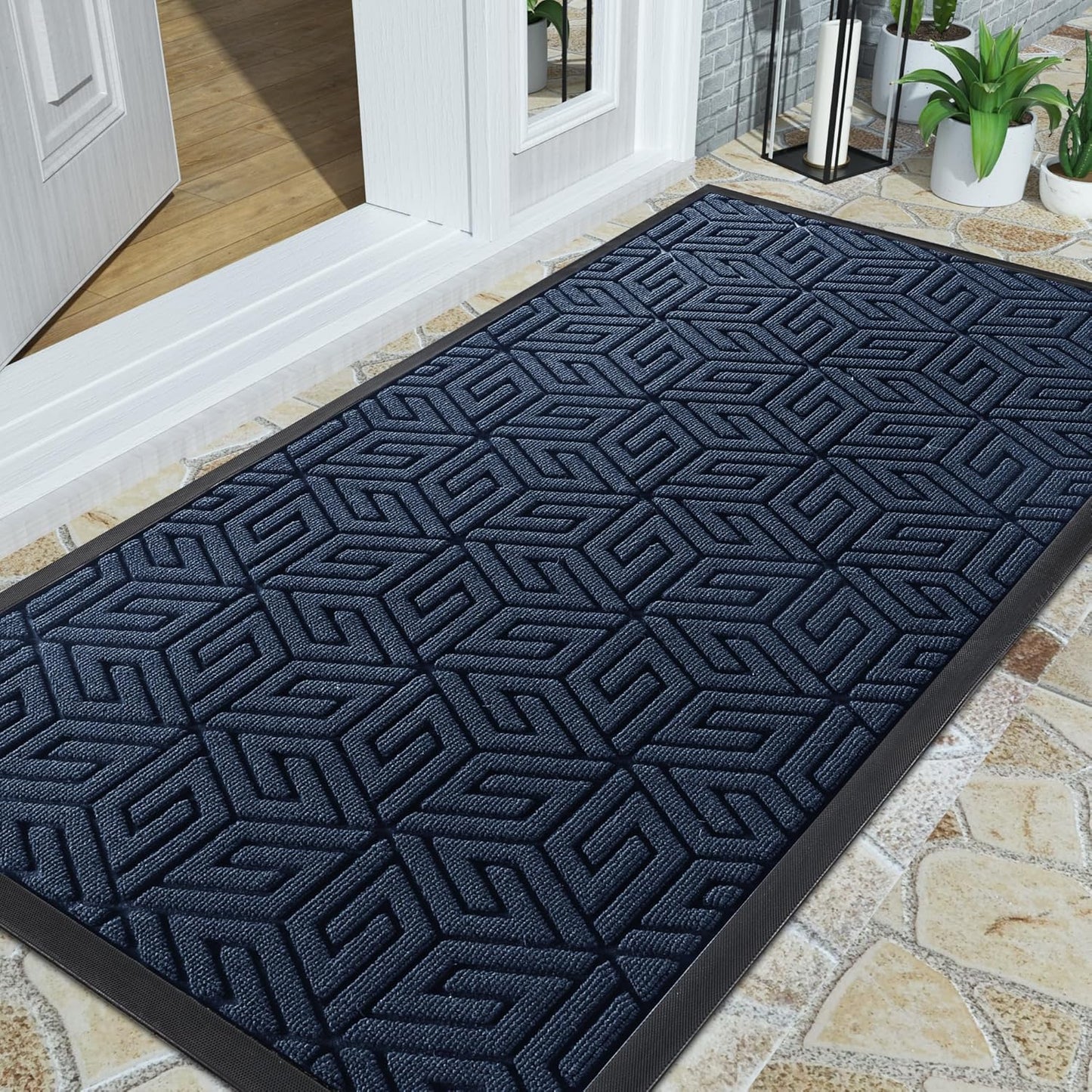 Yimobra Doormat Outdoor Entrance 29.5x17, All-Weather Waterproof Outdoor Mats for Front Door, Non Slip Welcome Door Mat for Patio Proch Outside Entryway Indoor, Black