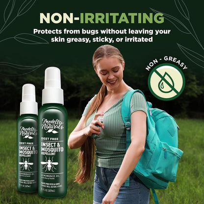 Deet-Free Insect & Mosquito Repellent – Nice Smelling, Pack of 2 (4 oz) | Insect Repellent with Lemongrass Oil Safe for Pets and Kids – Bug Spray Against Mosquitoes, Gnats, Black Flies, and No-See-um