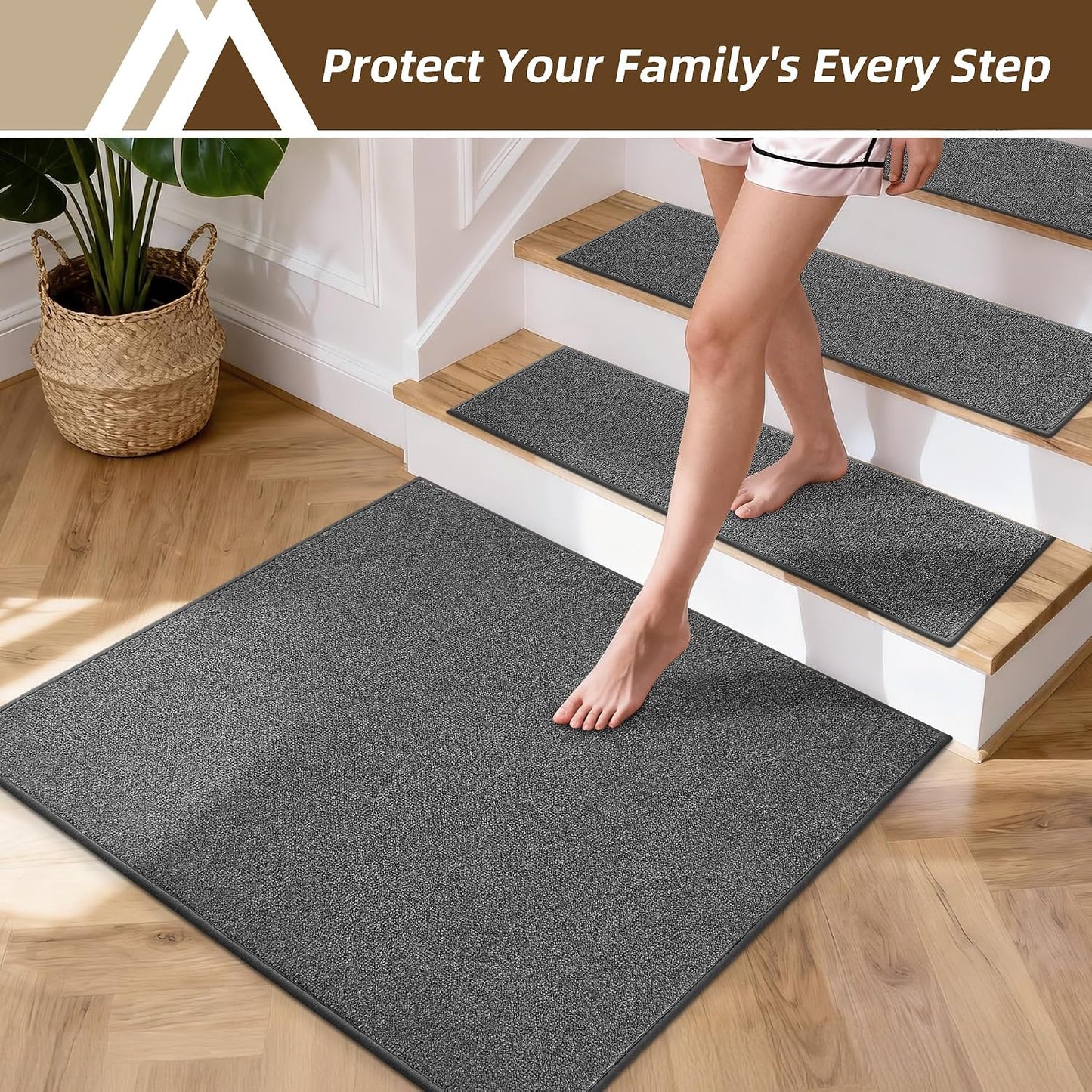 COSY HOMEER Stair Treads Non-Slip Carpet Stair Treads for Wooden Steps, Indoor Stair-Runner Rugs for Kids Elders & Pets 28"x9" (4Pc, Dark Gray)