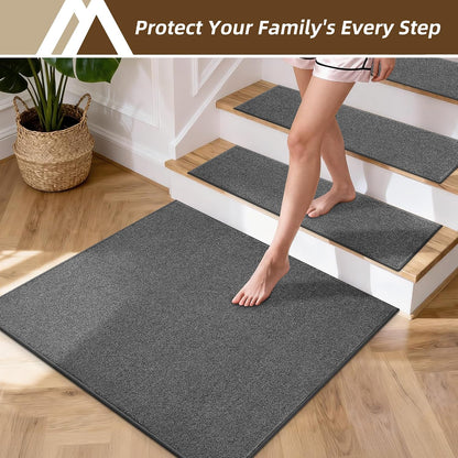 COSY HOMEER Stair Treads Non-Slip Carpet Stair Treads for Wooden Steps, Indoor Stair-Runner Rugs for Kids Elders & Pets 28"x9" (4Pc, Dark Gray)