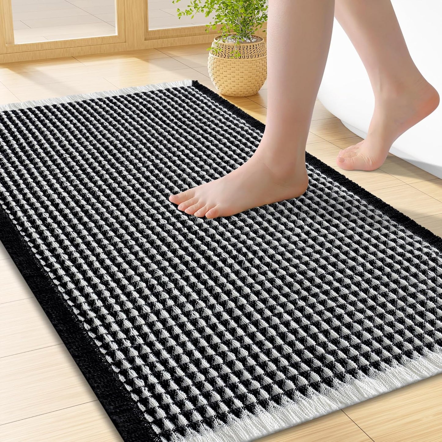 Smiry Waffle Bath Mat 30x20, Extra Soft Absorbent Bathroom Rugs, Non Slip Machine Washable Quick Dry Bath Rugs for Bathroom Floor, Tub, Shower, Home Decor Accessories, Brown