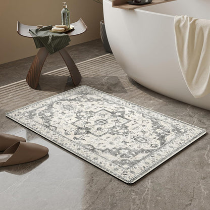 Mecko Bath Mat Rug, Rubber Non-Slip Quick Dry Absorbent Thin Bathroom Rugs Fit Under Door Bathroom Floor Mats-Shower Rug for in Front of Bathtub, Sink, Shower Room(Light Grey,16"x24")