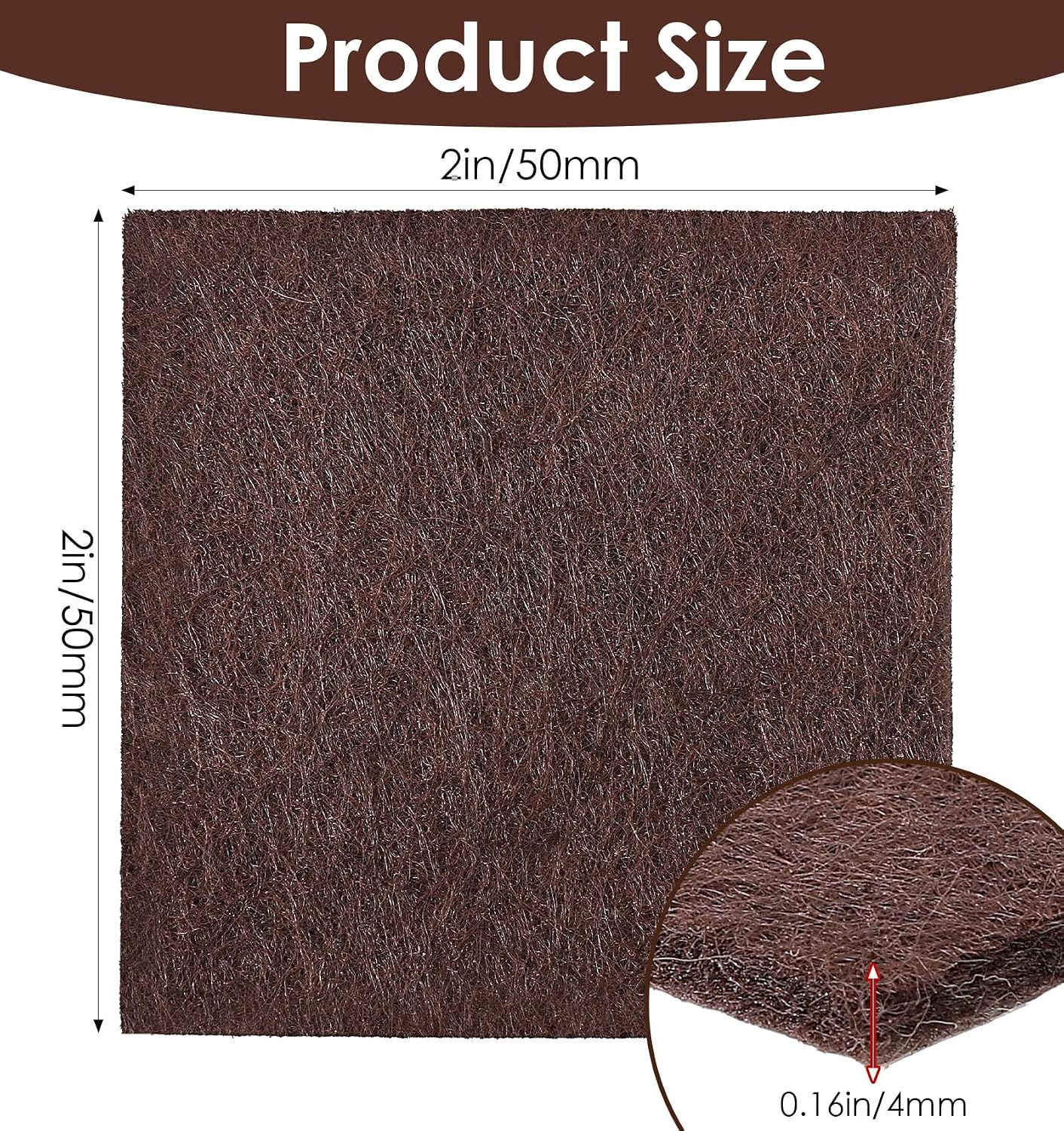 12PCS Furniture Felt Pads, 2 Inch Small Square Furniture Pads Self Adhesive Cuttable Chair Leg Floor Protectors, 50mm Brown Felt Furniture Pads for Hardwood Floors