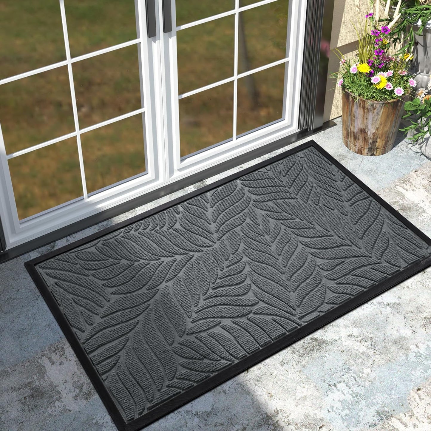 Yimobra Front Door Mat Outdoor Indoor, 29.5x17 All-Season Waterproof Door Mat Outside Entrance, All-Weather Non-Slip Outside Doormat for Garage Patio Entryway, Brown