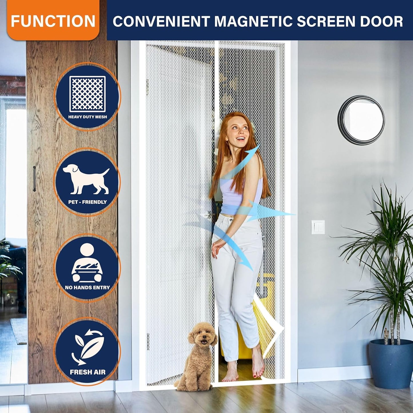 Mesh Screen with Magnetic Closure-Keeps Bugs Out Let Breeze in, Heavy Duty - Pet and Kid Friendly, Works with Front, Sliding Doors (38 x 82 Inch)