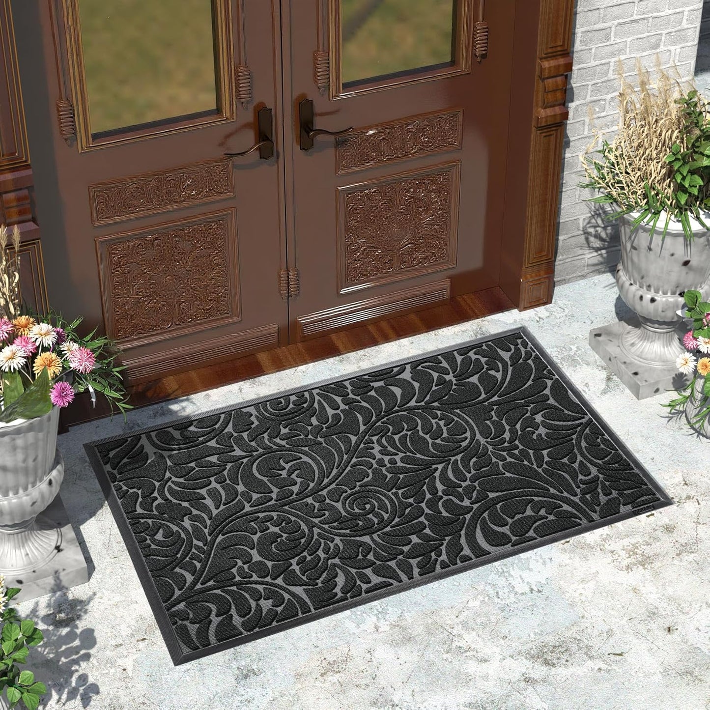 Yimobra Front Door Mat Outside Entrance, Waterproof Sturdy Retro Outdoor Mat, Heavy Duty Non-Slip Doormat for Garage Patio Entryway Indoor, Easy Clean, 29.5x17, Grey