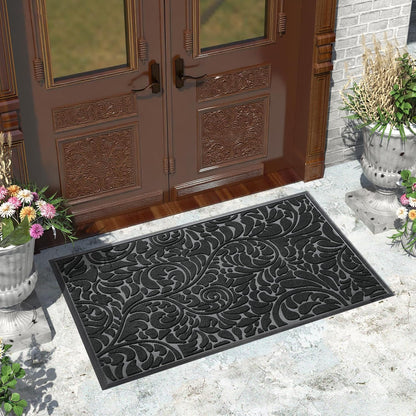 Yimobra Front Door Mat Outside Entrance, Waterproof Sturdy Retro Outdoor Mat, Heavy Duty Non-Slip Doormat for Garage Patio Entryway Indoor, Easy Clean, 29.5x17, Grey