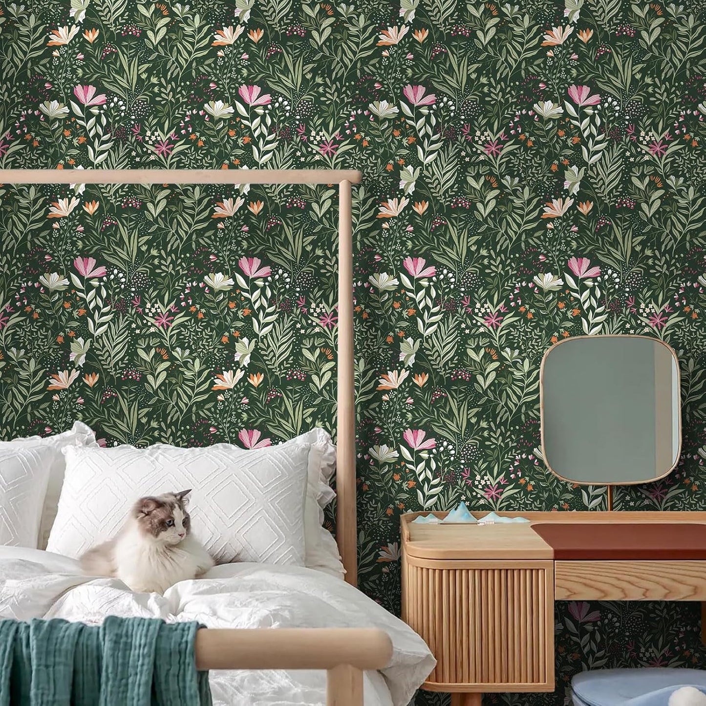 Fititem Floral Peel and Stick Wallpaper Boho Floral Contact Paper Modern Flower Removable Self Adhesive Waterproof Wallpaper for Bathroom Bedroom Fun Wildflower Contact Paper Cabinets 17.3inW 78.7inL