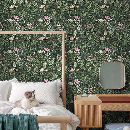 Fititem Floral Peel and Stick Wallpaper Boho Floral Contact Paper Modern Flower Removable Self Adhesive Waterproof Wallpaper for Bathroom Bedroom Fun Wildflower Contact Paper Cabinets 17.3inW 78.7inL