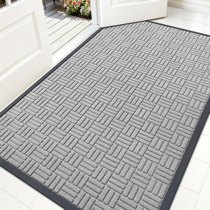OLANLY Front Door Mat Outside Entrance 29.5x17, Absorbent, Heavy Duty Sturdy Natural Rubber Doormat Indoor Outdoor, Stain and Fade Resistant, Non-Slip Backing Low Profile Floor Mat for Entryway, Grey