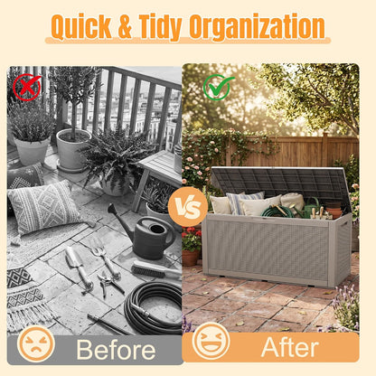 Outdoor Storage Box,38 Gallon Resin Deck Box,Waterproof & UV Resistant Lockable Package Delivery Bin,Toy Cabinet for Indoor & Outdoor