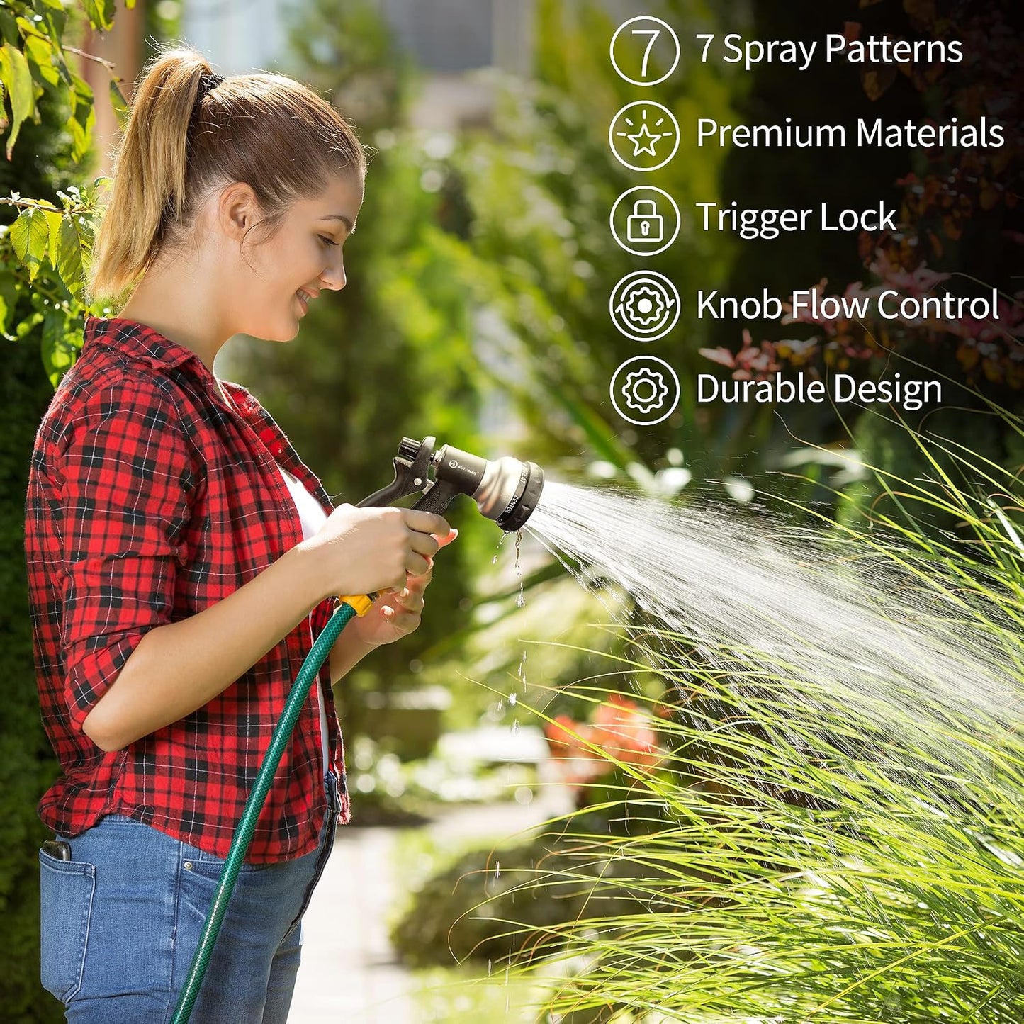 AUTOMAN Garden Hose Nozzle - 2 Pack, 100% Metal High Pressure Spray Nozzle, Labor-Saving Design, Heavy Duty for Garden Watering, Car Washing, Window Cleaning, Pets Bathing