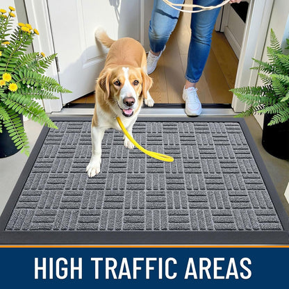 OLANLY Front Door Mat Outside Entrance 29.5x17, Absorbent, Heavy Duty Sturdy Natural Rubber Doormat Indoor Outdoor, Stain and Fade Resistant, Non-Slip Backing Low Profile Floor Mat for Entryway, Grey