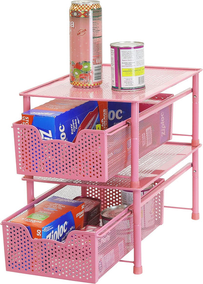 Simple Houseware Stackable 2 Tier Sliding Basket Organizer Drawer, White