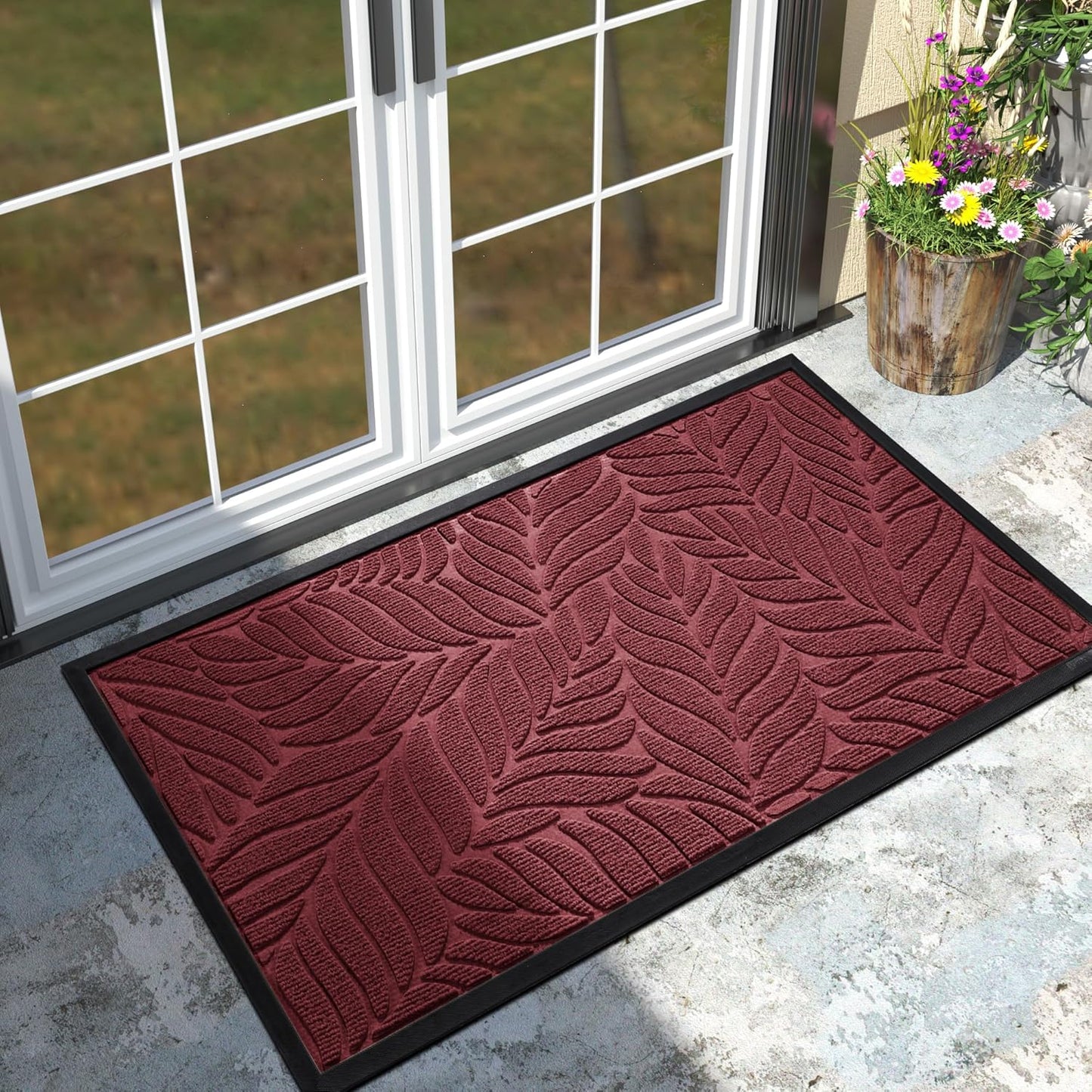 Yimobra Front Door Mat Outdoor Indoor, 29.5x17 All-Season Waterproof Door Mat Outside Entrance, All-Weather Non-Slip Outside Doormat for Garage Patio Entryway, Brown