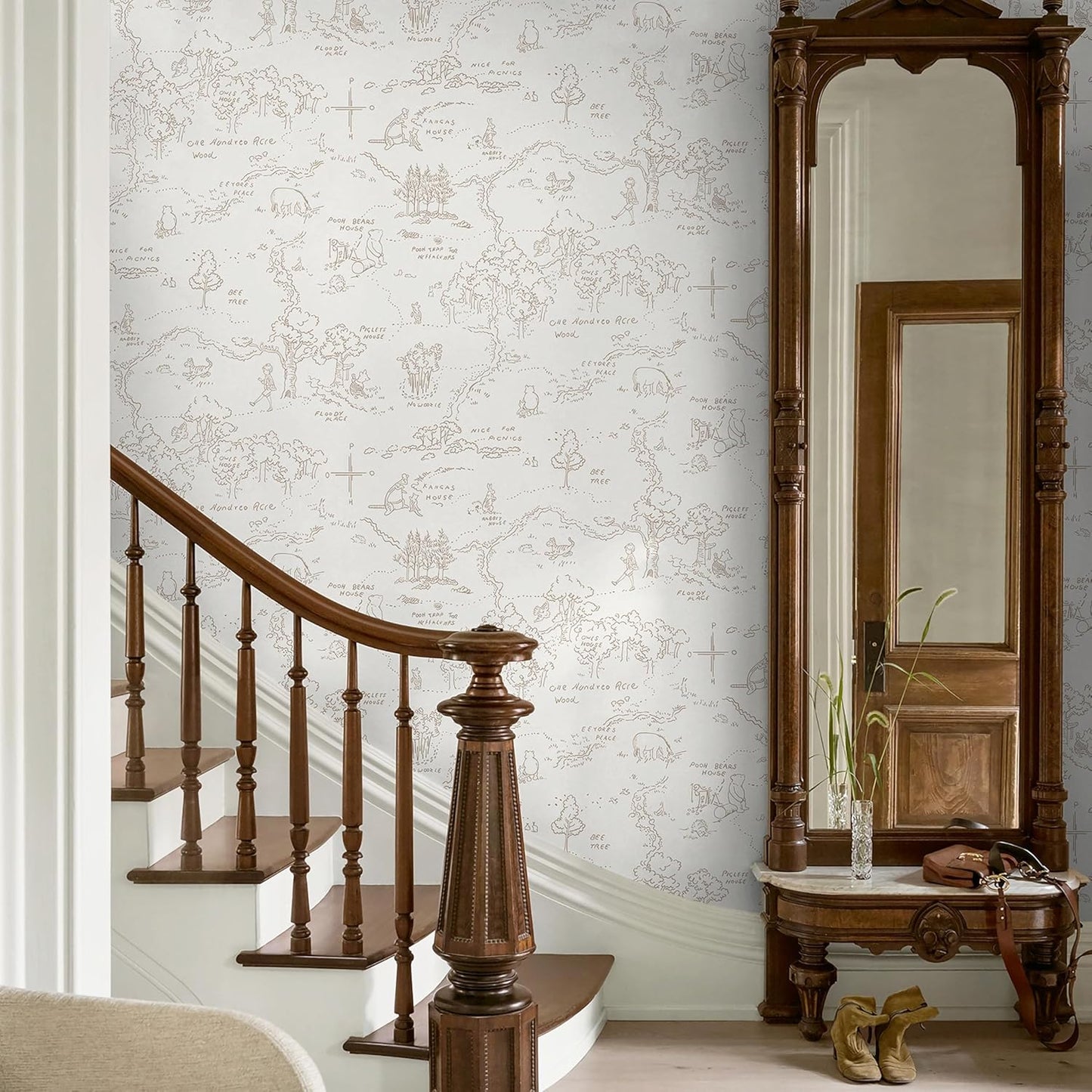 Dimoon 17.3''x78.7'' Vintage Peel and Stick Wallpaper Boho Beige Neutral Contact Paper White Floral Bird Wallpaper Removable Botanical Renter Friendly Modern Wall Paper Bedroom Bathroom Vinyl Roll