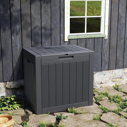 NUNU LAB Outdoor Storage Box, 45 Gallon Outside Deck Box Waterproof, Resin Outdoor Storage Cabinet With Lockable Lid, Backyard Storage Bench For Garden Tools, Patio Cushions, Pool Tools, Black