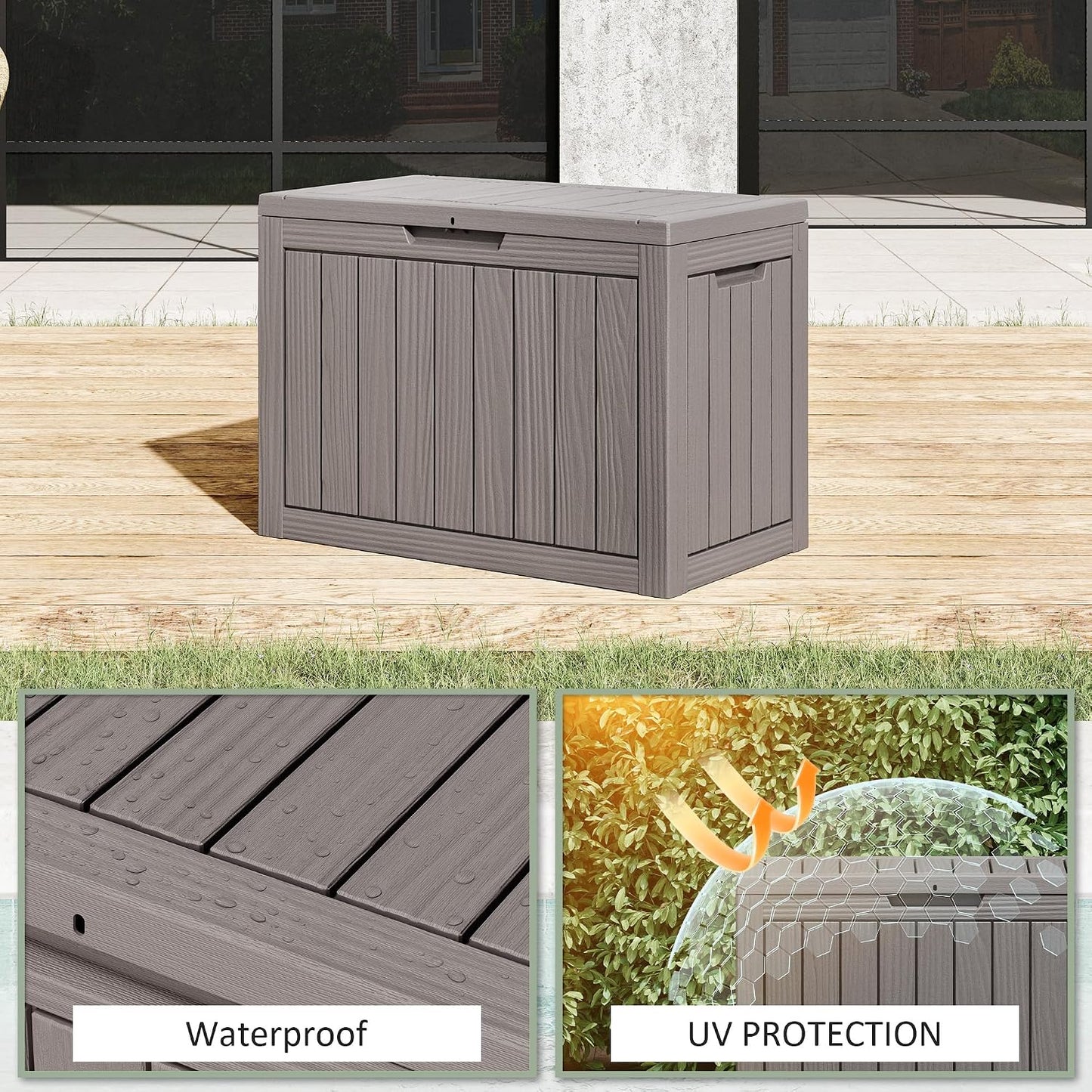 NUNU LAB Outdoor Storage Box, 45 Gallon Outside Deck Box Waterproof, Resin Outdoor Storage Cabinet With Lockable Lid, Backyard Storage Bench For Garden Tools, Patio Cushions, Pool Tools, Black