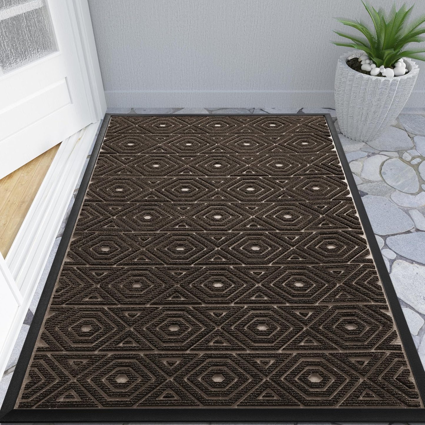 Yimobra Front Door Mat Outside Entrance 29.5x17, Waterproof Heavy Duty Outdoor Mats for Front Door, Non Slip Rubber Entry Mat for Garage Patio Indoor, Grey