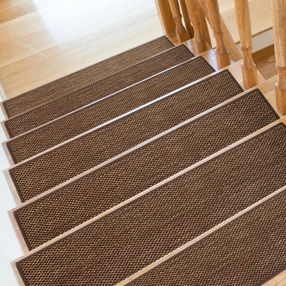 SMILOOL Stair Treads Non Slip for Wooden Steps Indoor 4 Pack 8" X 30" Carpet Stairs Runner for Wood Stairs, Stair Tread Rugs with Reusable Adhesive for Dogs Kids and Elders, Machine Washable, Brown