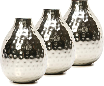 Hosley Small Cream Metal Tote Vase – Set of 4, 4.5" Long Decorative Mini Vases for Dried Floral Arrangements, Coffee Tables, Side Tables & Home Décor Accents