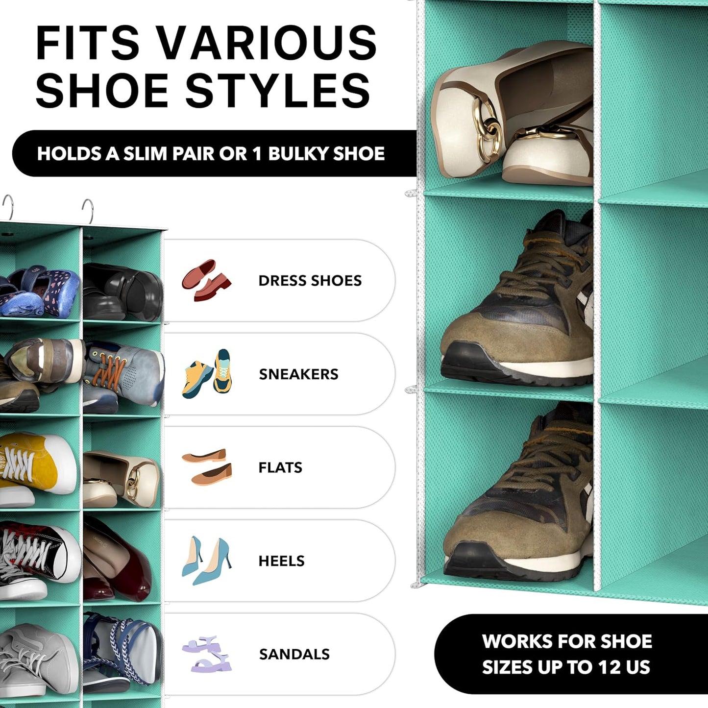 Simple Houseware 24 Section Shelves Hanging Shoes Organizer Holder for Closet, Gray