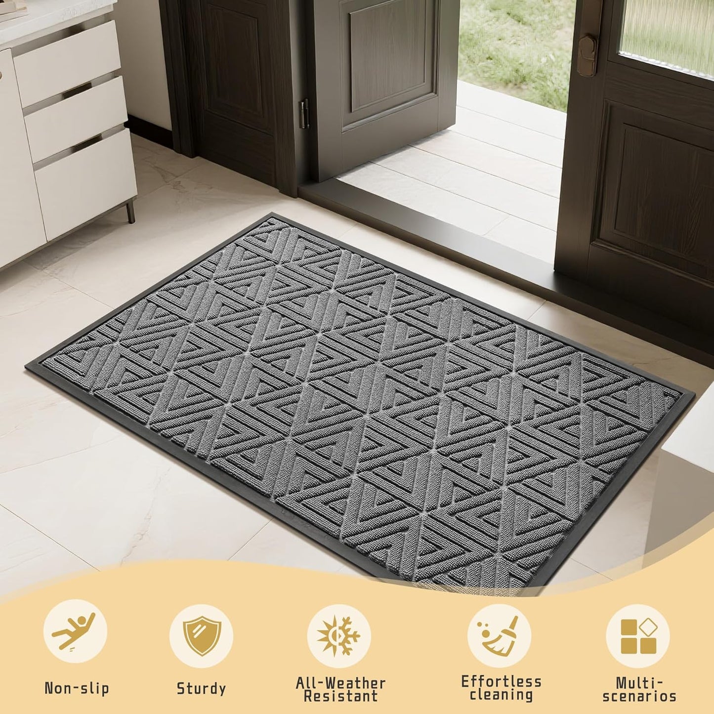 Yimobra Front Door Mat Outside Entrance 29.5x17, Waterproof Heavy Duty Outdoor Mats for Front Door, Non Slip Rubber Entry Mat for Garage Patio Indoor, Grey