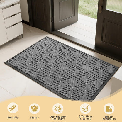 Yimobra Front Door Mat Outside Entrance 29.5x17, Waterproof Heavy Duty Outdoor Mats for Front Door, Non Slip Rubber Entry Mat for Garage Patio Indoor, Grey