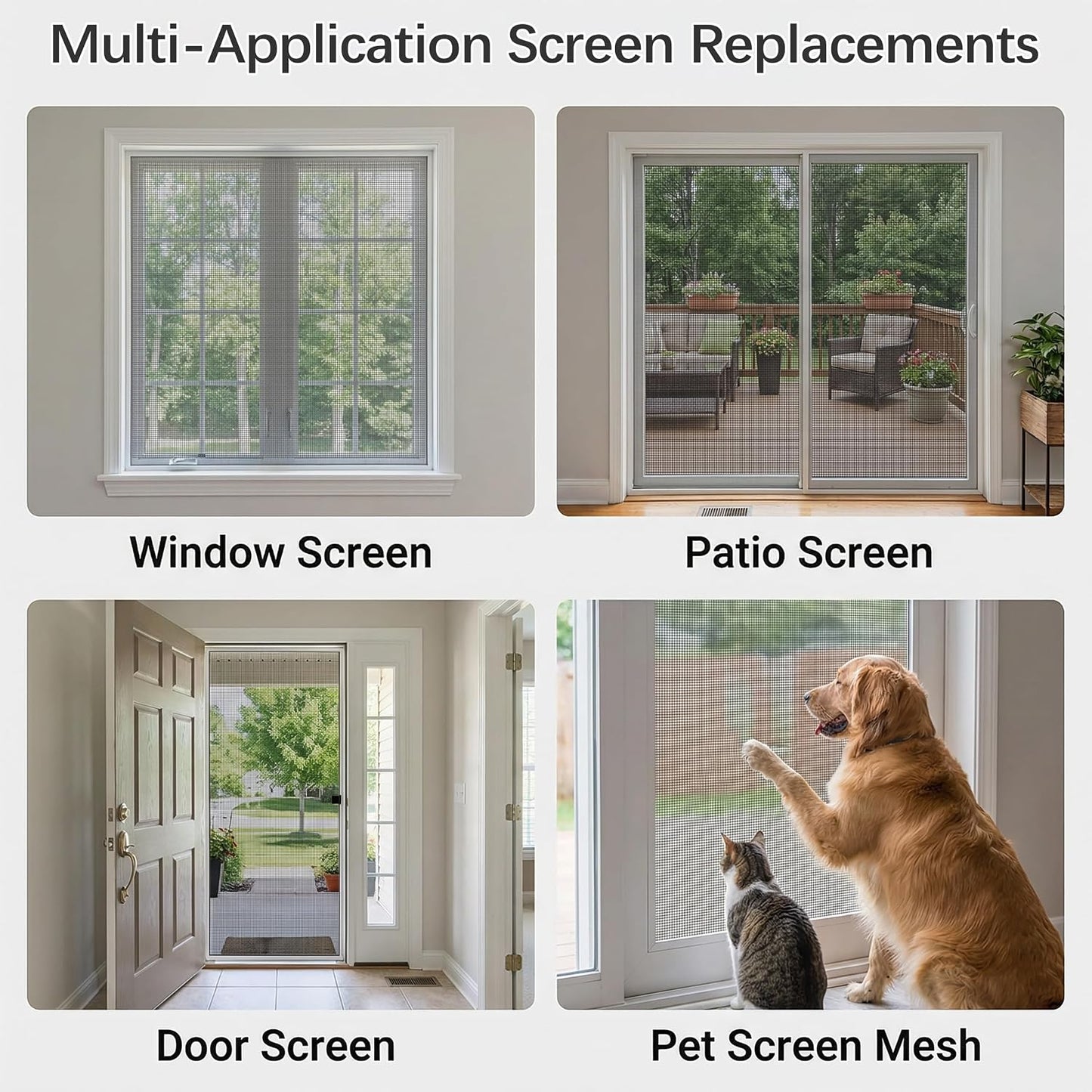 Window Screen Door Repair Kit: 48"x118" Fiberglass Replacement Screen Mesh - 6 in 1 DIY Set of Tools with Rolling Tool/Hook/Ruler/Cutter/Spline, Suitable for Window, Sliding Door, Patio & RV