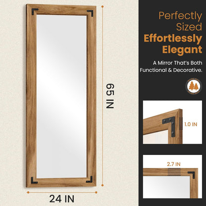 TRAHOME Full Length Mirror with Wooden Frame, 56"X22" Solid Wood Standing Floor Mirror for Farmhouse, Bathroom, Bedroom Decor, Hanging or Leaning Wall-Mounted