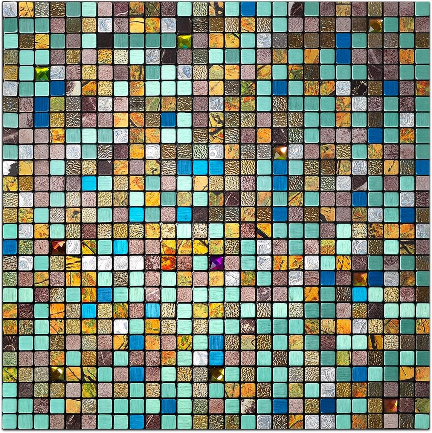 10 Sheets Peel and Stick Backsplash, Waterproof Mosaic Tile Self-Adhesive - Easy Cut to Size for Kitchen, Bathroom, Fireplace DIY Installation (10, Green+Blue Brushed)