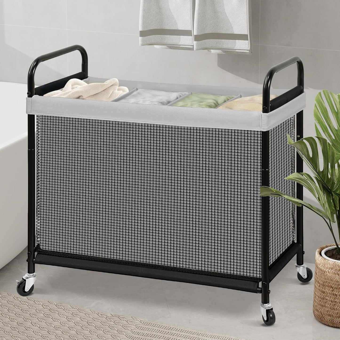 STO STO Laundry Hamper 3 Section, 120L Rolling Laundry Sorter Cart with Removable and Washable Liner Bag, Clothes Hamper with Wheels and Metal Handle for Laundry Room and Bedroom