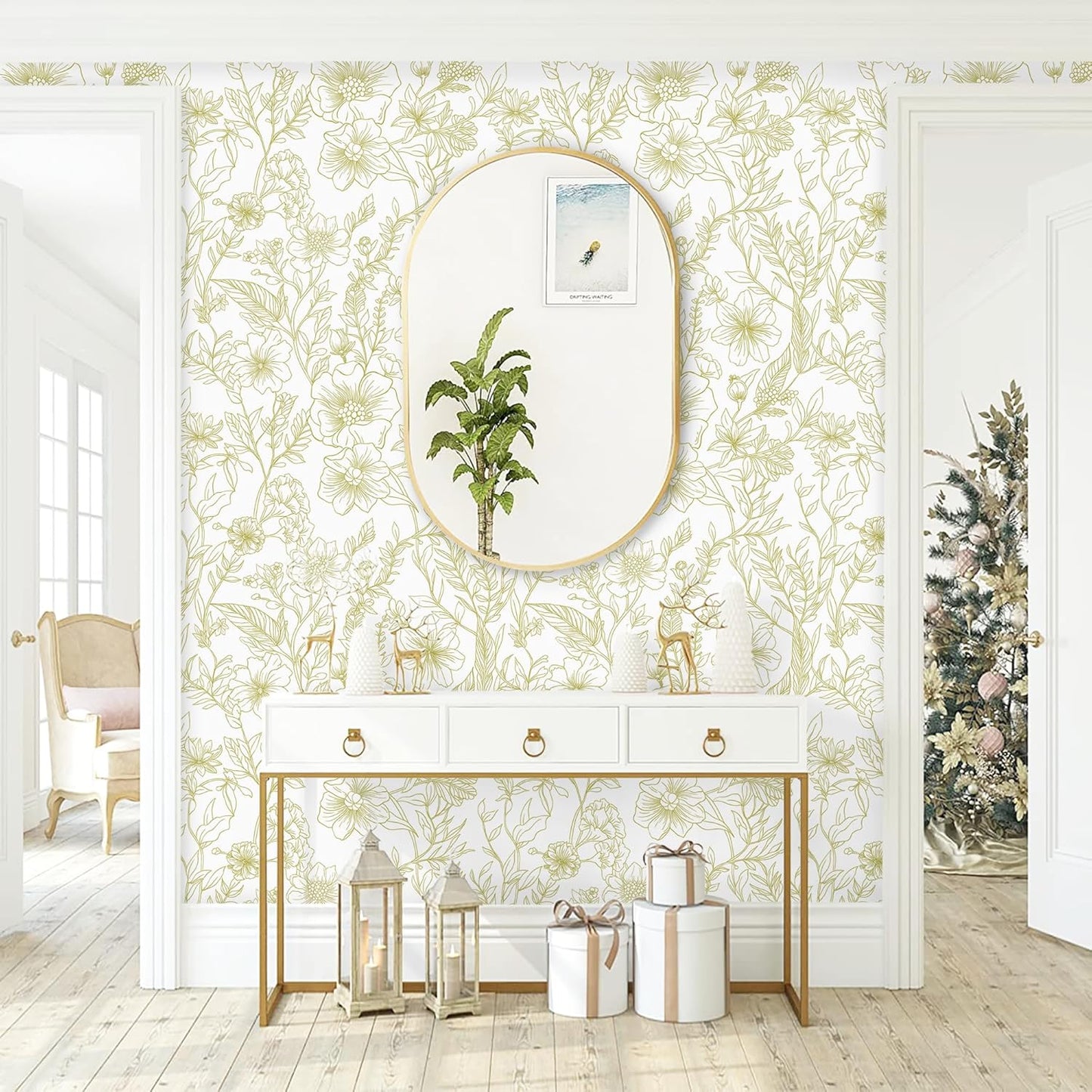 GloryTik Floral Peel and Stick Wallpaper, Removable Blue Floral Contact Paper, Self Adhesive Renter Friendly Wallpaper for Bedroom Living Room Bathroom (17.3" x 78.7")