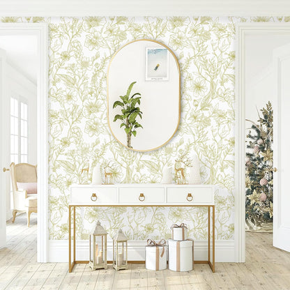 GloryTik Floral Peel and Stick Wallpaper, Removable Blue Floral Contact Paper, Self Adhesive Renter Friendly Wallpaper for Bedroom Living Room Bathroom (17.3" x 78.7")