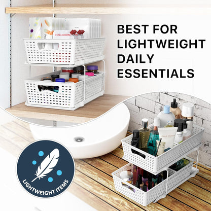 Simple Houseware 2 Tier Bathroom Organizer Tray Pull-Out Sliding Drawer/Under-Sink Storage, Clear