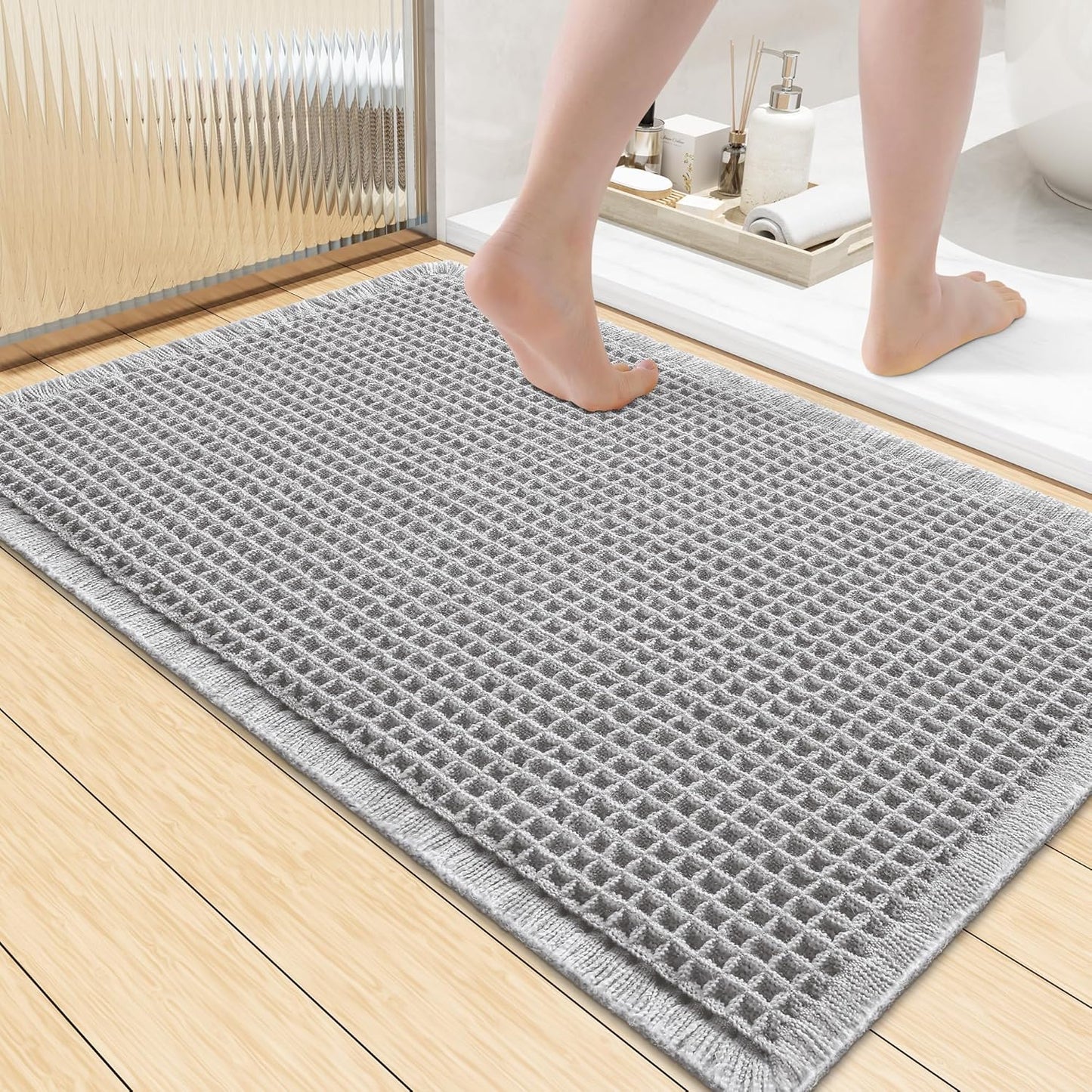 Smiry Waffle Bath Mat 30x20, Extra Soft Absorbent Bathroom Rugs, Non Slip Machine Washable Quick Dry Bath Rugs for Bathroom Floor, Tub, Shower, Home Decor Accessories, Brown