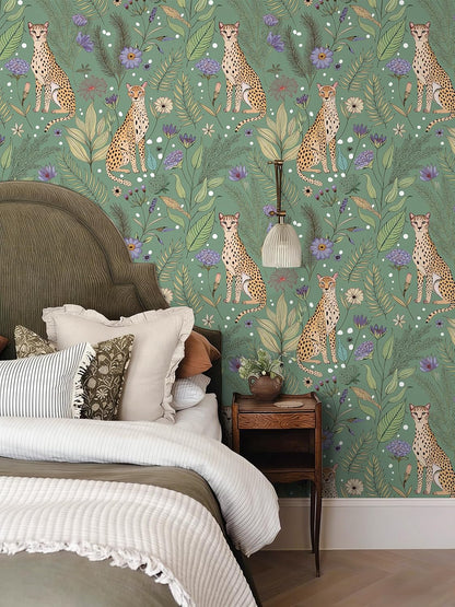 Floralplus Peel and Stick Wallpaper Leopard Jungle Removable Wallpaper for Bathroom Renter Friendly Wallpapers Self Adhesive Animal Floral Contact Paper for Accent Wall 17.5 x 118 in