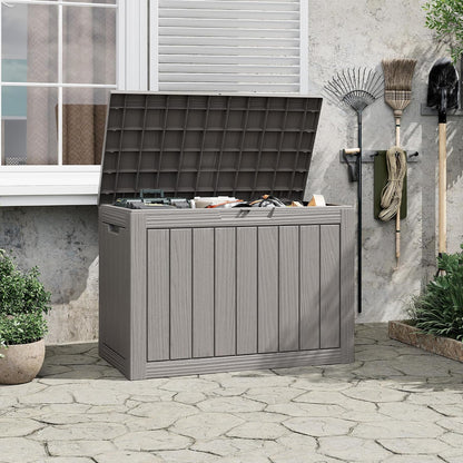 Outdoor Storage Box, 45 Gallon Deck Box with Lockable Lid, Waterproof Resin Storage Bin for Cushions, Garden Tools, Patio Furniture, Grey