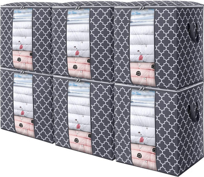 WISELIFE Storage Bags 3 Pack/100L Large Blanket Clothes Organization and Storage Containers for Comforters,Bedding, Foldable Organizer with Reinforced Handle, Clear Window, Sturdy Zippers,Gray