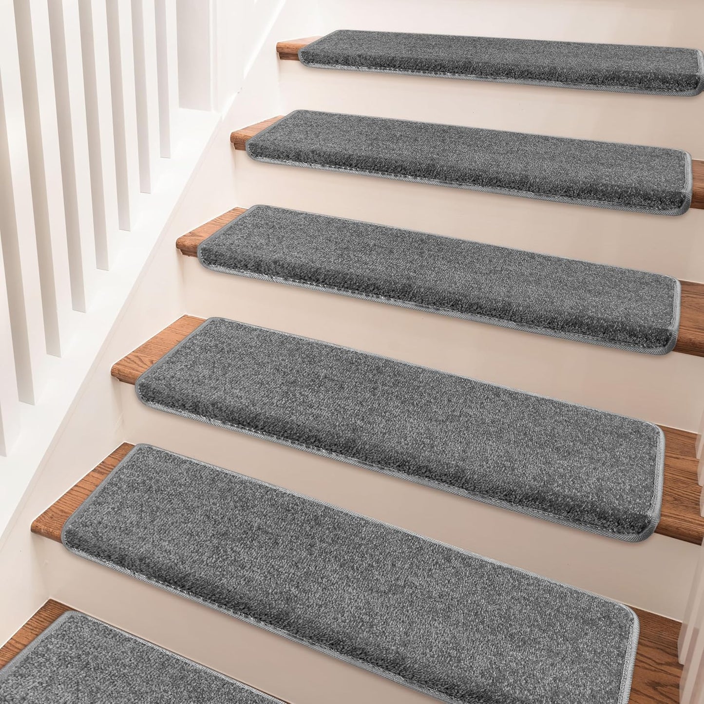 PURE ERA Carpet Stair Treads Tape Free Non Slip Indoor Stair Carpet Stair Protectors Pet-Friendly Non-Slip Skid Resistant Washable Reusable 8" x 30"(2 Pieces,Black)